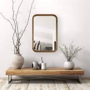 Kate and Laurel Hutton Modern Rounded Rectangle Wall Mirror 20x30 Rustic Brown